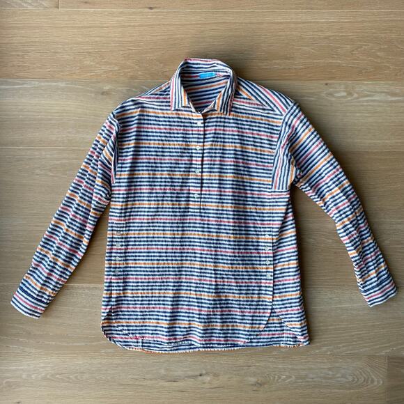 J. McLaughlin Tops - J. McLaughlin Fallon Stripe Collared Curved Hem Pullover Shirt